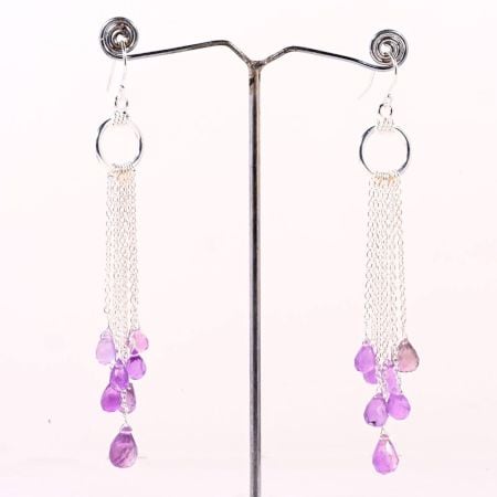 Silver Plated Brass Drop Dangle Earrings with Amethyst Gemstone